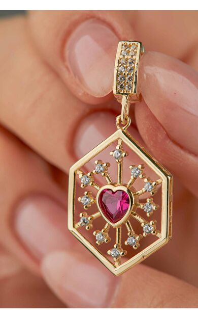 Kolyecik 14 Ayar Altın Kalp Taşlı Kolye Ucu