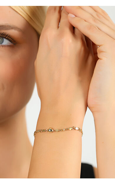 Kolyecik 14 Ayar Altın Kalpli Aynalı Bileklik