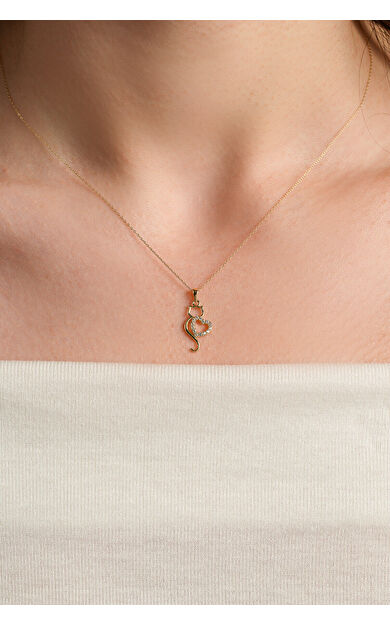 Kolyecik 14 Ayar Altın Kedi Kalpli Kolye