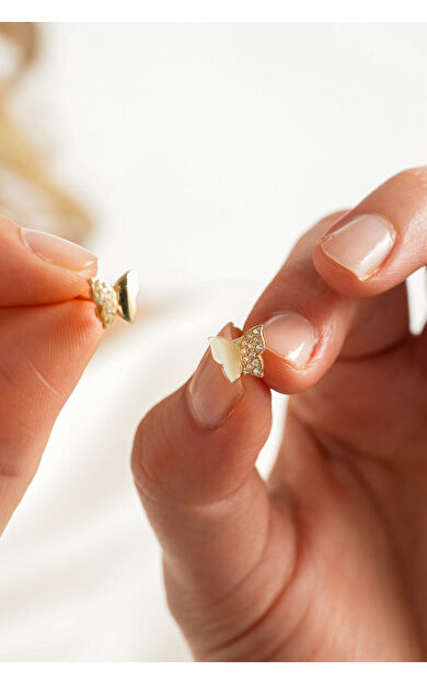 Kolyecik 14 Ayar Altın Kelebek Küpe