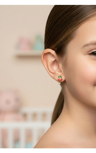 Kolyecik 14 Ayar Altın Kiraz Çocuk Küpe