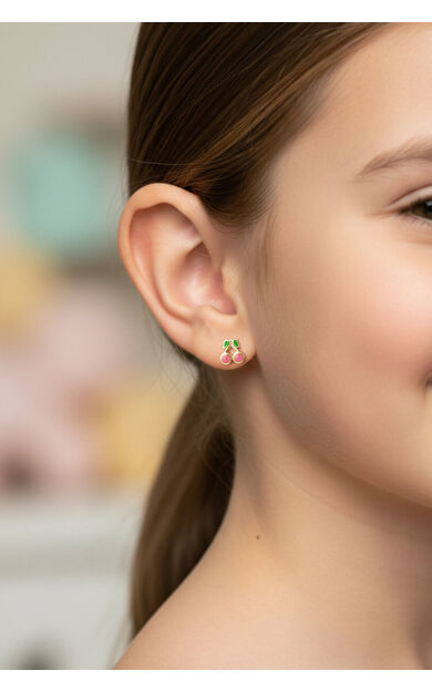 Kolyecik 14 Ayar Altın Kiraz Çocuk Küpe