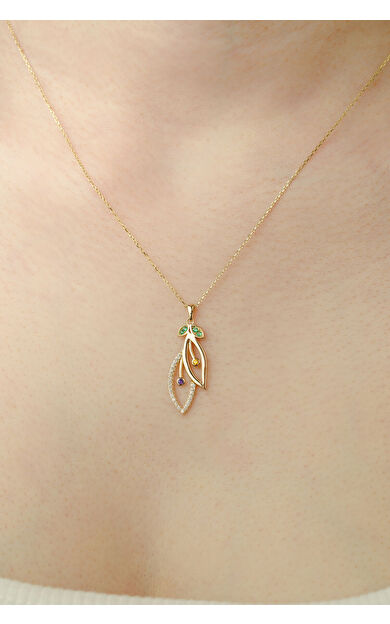 Kolyecik 14 Ayar Altın Kiraz Yaprağı Kolye