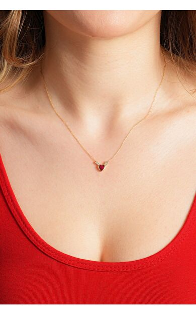 Kolyecik 14 Ayar Altın Kırmızı Kalp Kolye