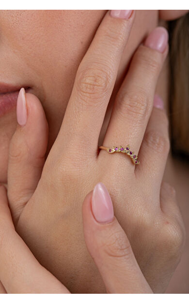 Kolyecik 14 Ayar Altın Kırmızı Taşlı Yüzük