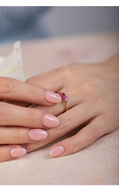 Kolyecik 14 Ayar Altın Kırmızı Taşlı Yüzük