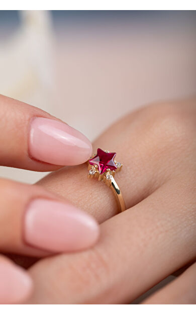 Kolyecik 14 Ayar Altın Kırmızı Taşlı Yüzük