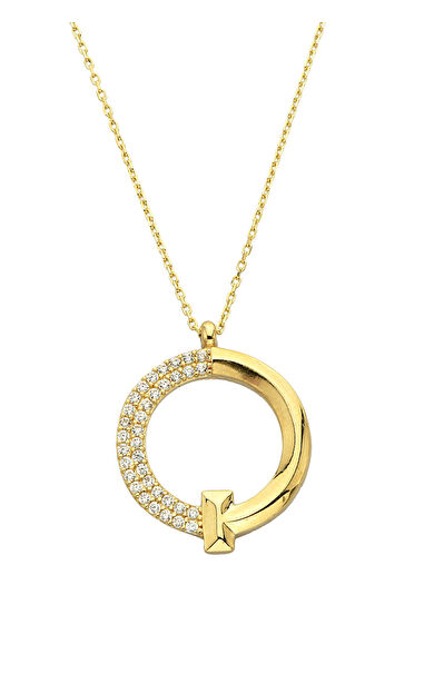 Kolyecik 14 Ayar Altın Yarı Taşlı Halka Kolye