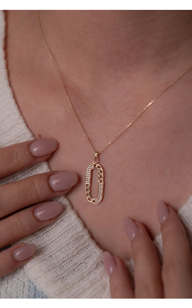 Kolyecik 14 Ayar Altın Oval Taşlı Kolye