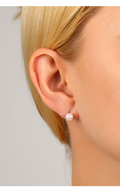 Kolyecik 14 Ayar Altın Kolyecik Beyaz Doğal İnci Minimal Küpe