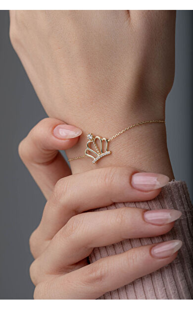 Kolyecik 14 Ayar Altın Kral Tacı Bileklik