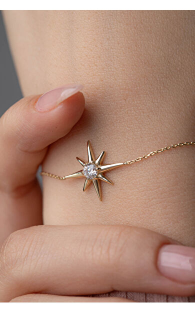 Kolyecik 14 Ayar Altın Kutup Yıldızı Bileklik