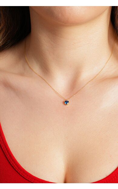Kolyecik 14 Ayar Altın Lacivert Kalp Kolye