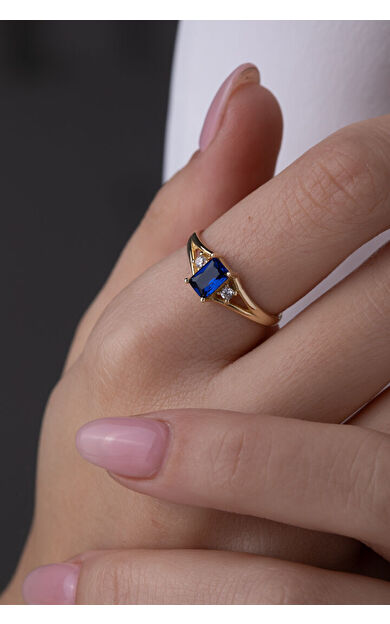 Kolyecik 14 Ayar Altın Lacivert Taşlı Baget Yüzük