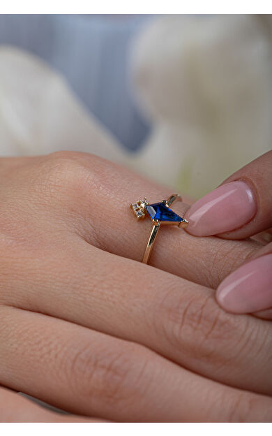Kolyecik 14 Ayar Altın Lacivert Taşlı Yüzük