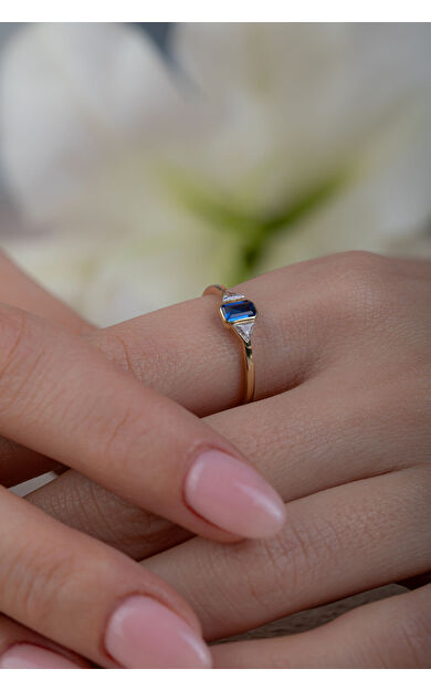 Kolyecik 14 Ayar Altın Lacivert Taşlı Yüzük