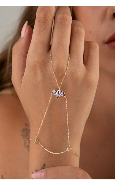 Kolyecik 14 Ayar Altın Lotus Amatist Taş Şahmeran