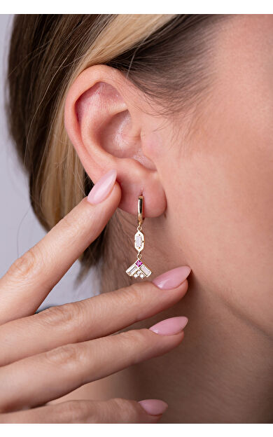 Kolyecik 14 Ayar Altın Tasarım Sallantılı Küpe