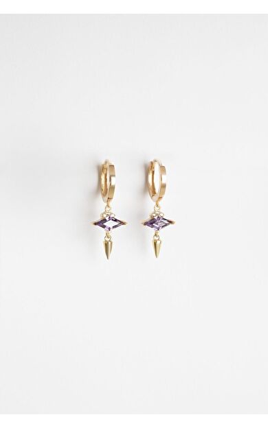 Kolyecik 14 Ayar Altın Sallantılı Amatist Taş Küpe