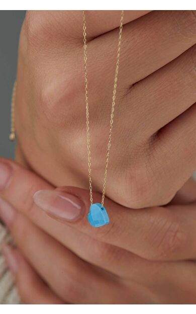 Kolyecik 14 Ayar Altın Mavi Kalp Kolye