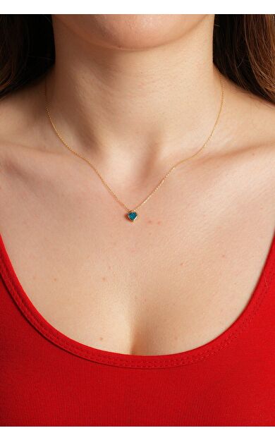 Kolyecik 14 Ayar Altın Mavi Kalp Kolye