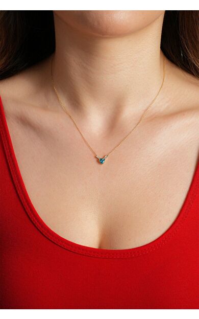 Kolyecik 14 Ayar Altın Mavi Kalp Kolye