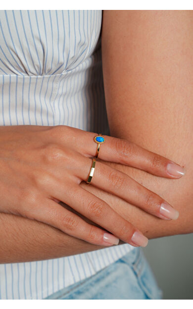 Kolyecik 14 Ayar Altın Mavi Opal Taş Yüzük