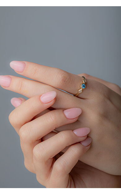 Kolyecik 14 Ayar Altın Mavi Taşlı Yüzük