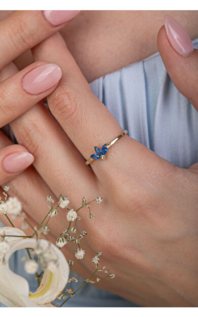 Kolyecik 14 Ayar Altın Mavi Taşlı Yüzük