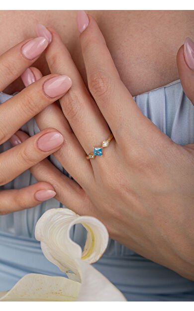 Kolyecik 14 Ayar Altın Mavi Taşlı Yüzük