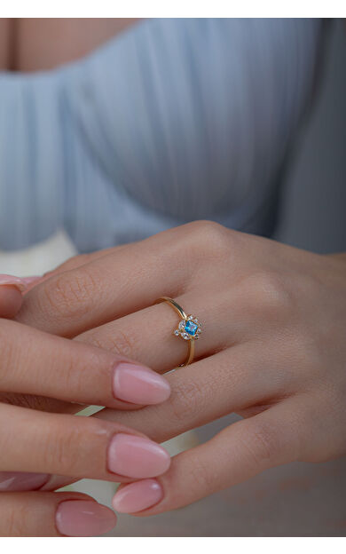 Kolyecik 14 Ayar Altın Mavi Taşlı Yüzük