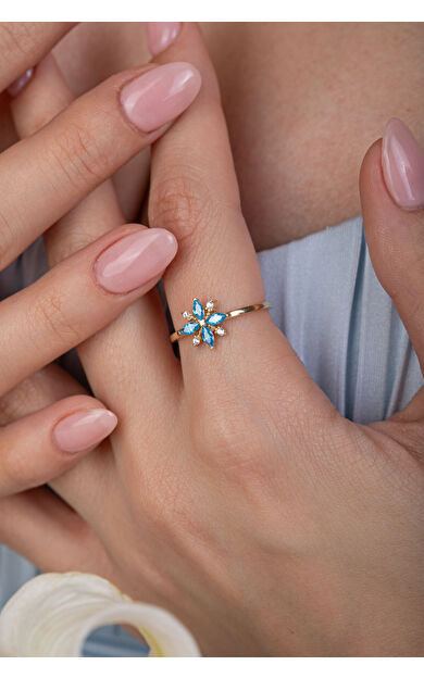 Kolyecik 14 Ayar Altın Mavi Taşlı Yüzük