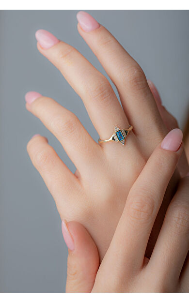 Kolyecik 14 Ayar Altın Mavi Taşlı Yüzük