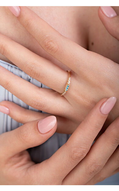 Kolyecik 14 Ayar Altın Mavi Taşlı Yüzük