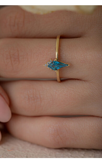 Kolyecik 14 Ayar Altın Mavi Taşlı Yüzük