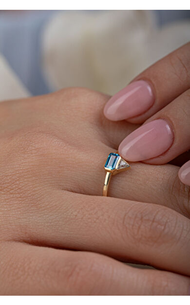 Kolyecik 14 Ayar Altın Mavi Taşlı Yüzük