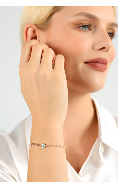 Kolyecik 14 Ayar Altın Mineli Kalp Bileklik