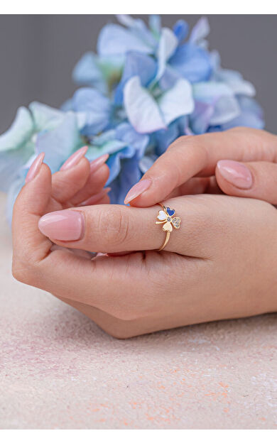 Kolyecik 14 Ayar Altın Mineli Yonca Yüzük