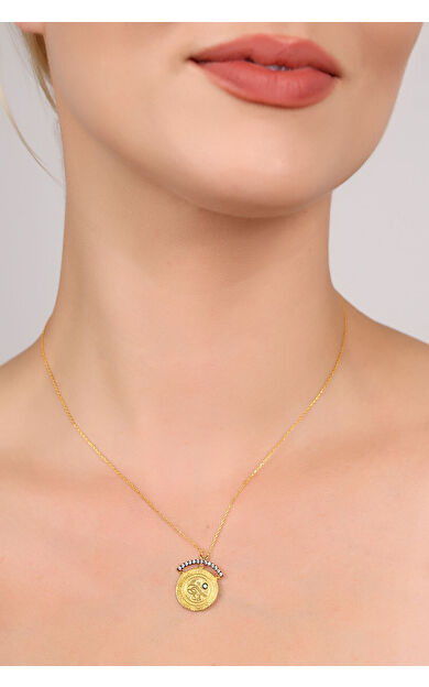 Kolyecik 14 Ayar Altın Minik Taşlı Tuğra Kolye