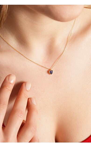 Kolyecik 14 Ayar Altın Mor Kalp Kolye