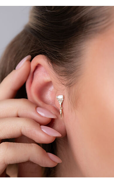 Kolyecik 14 Ayar Altın Sallantılı Üçgen Küpe