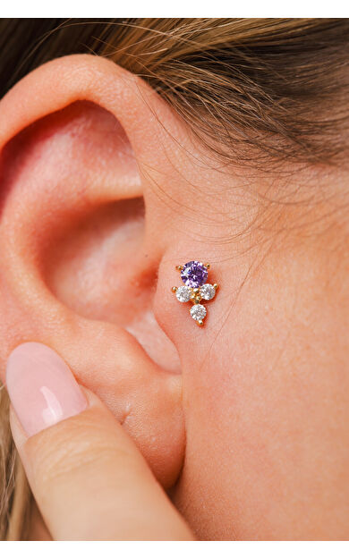 Kolyecik 14 Ayar Altın Amatist Taşlı Küpe