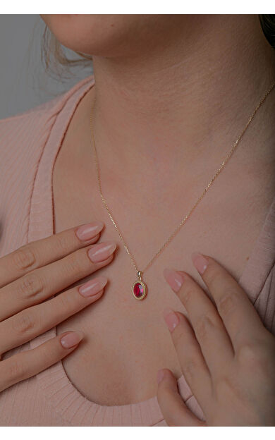 Kolyecik 14 Ayar Altın Oval Taşlı Kolye