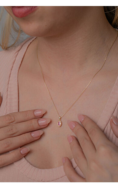 Kolyecik 14 Ayar Altın Oval Taşlı Kolye