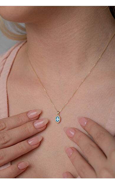 Kolyecik 14 Ayar Altın Oval Taşlı Kolye