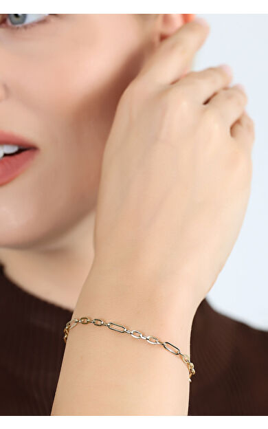 Kolyecik 14 Ayar Altın Oval Zincir Bileklik