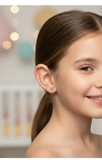 Kolyecik 14 Ayar Altın Panda Çocuk Küpe