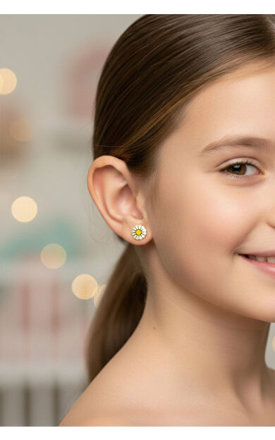 Kolyecik 14 Ayar Altın Papatya Çocuk Küpe