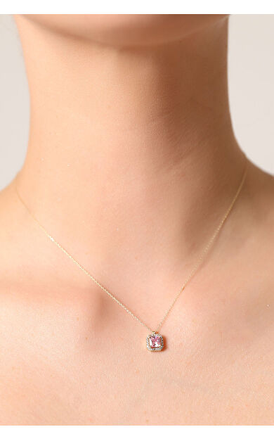Kolyecik 14 Ayar Altın Pembe Baget Kolye