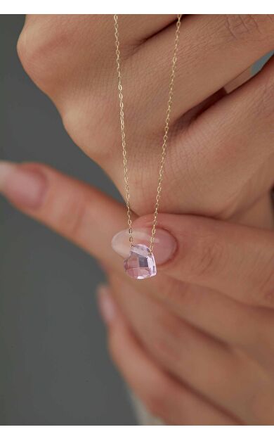 Kolyecik 14 Ayar Altın Pembe Kalp Kolye